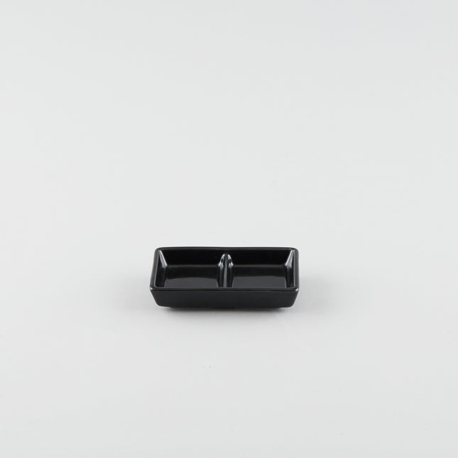 2 Compartment Rectangle Sauce Dish - Black