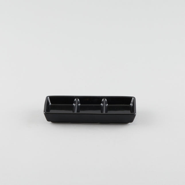 Rectangle 3 Compartment Sauce Dish - Black