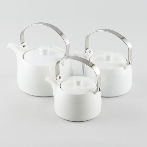 Tea Pot with Metal Handle - White (L) 48 fl oz
