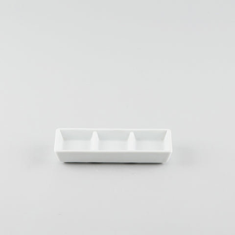 Rectangle 3 Compartment Sauce Dish - White
